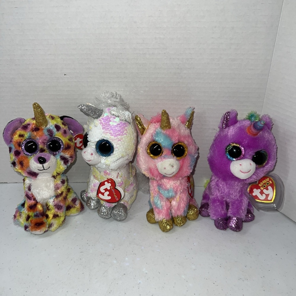 Ty Beanie Boos Unicorn Lot of 4 Giselle, Diamond, Rosette, & Fantasia Plush